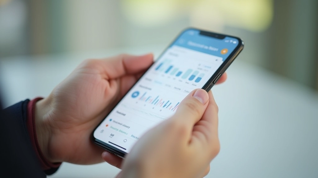 Rankos su išmaniaisiais telefonais rodant biudžeto programėlę