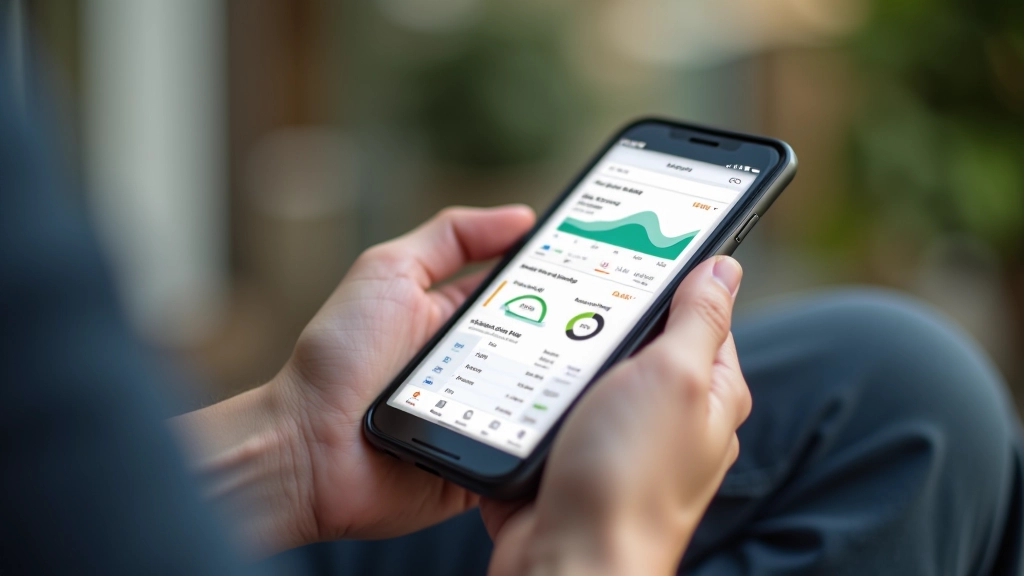 Mobiliojo telefono ekranas rodantis skirtingas biudžeto programėlės kategorijas ir ataskaitų tipu